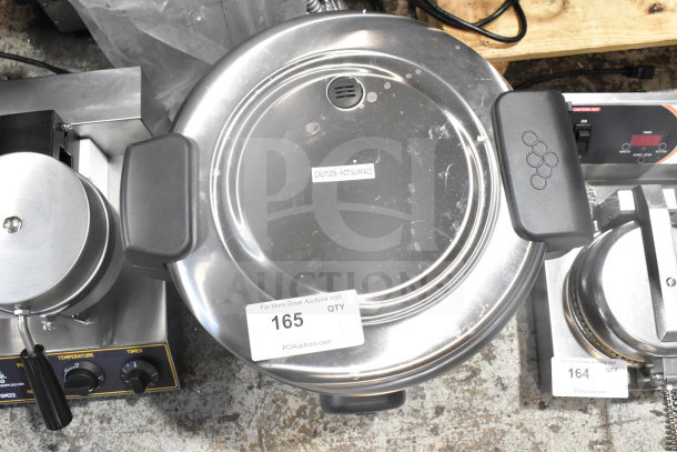 Brand new 2024 Galaxy 177RCSG60 electric rice cooker/warmer. 120V, 1-phase, scratch and dent condition, "Caution: Hot Surface" label.