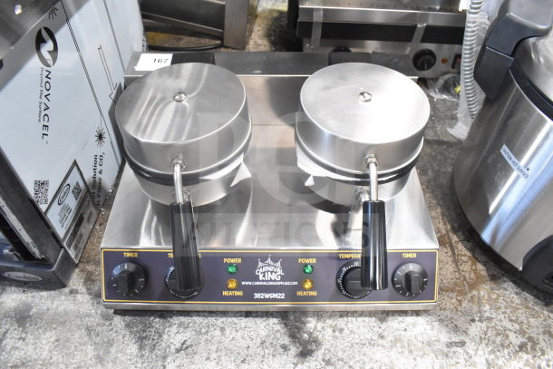 Brand new Carnival King 382WSM22 double waffle maker, non-stick, with timers. 120 volts, 1 phase. Scratch and dent condition.