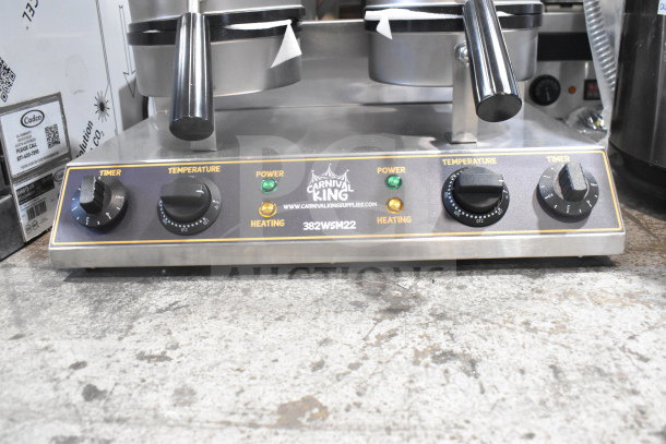 Brand new Carnival King 382WSM22 double waffle maker, scratch and dent, with timers, non-stick, 120V, 1 phase.