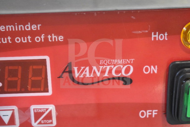 Avantco 177PG400T commercial panini grill, red control panel, digital timer, on/off switch, new condition, 120V.