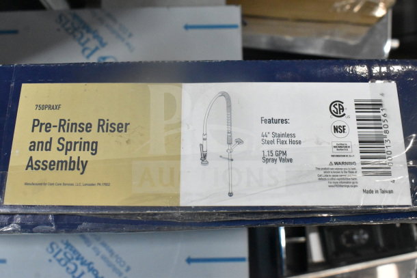 BRAND NEW 750PRAXF Waterloo Pre-Rinse Assembly, 1.15 GPM, 44" stainless steel flex hose, includes riser and spray valve.