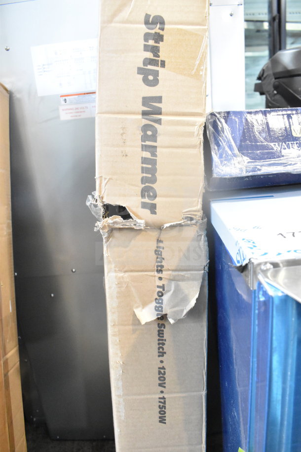 BRAND NEW ServIt 60" Lighted Strip Warmer in damaged box, 120V, 1,750W, single toggle control, scratch and dent condition.