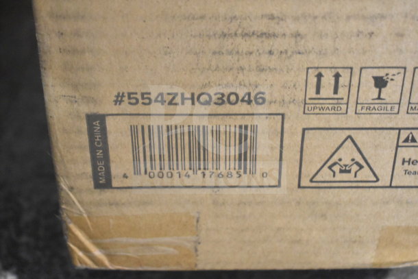 Cardboard box with 554ZHQ3046 label for Backyard Pro Courtyard Series Silver Double Tube Electric Patio Heater, 220-240V.