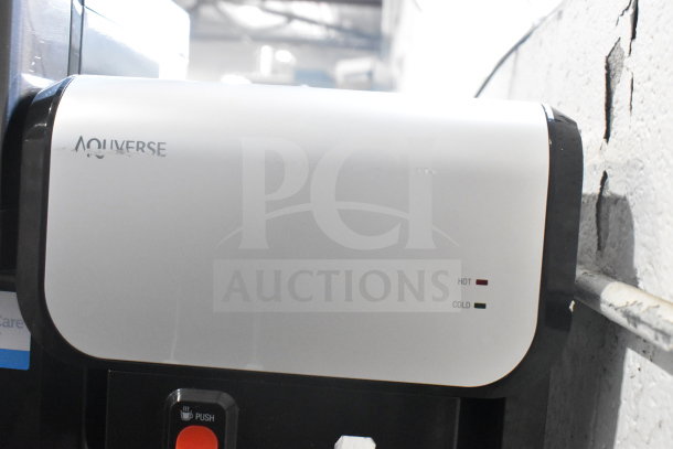 Aquaverse A6500 floor water dispenser, 110-120 volts, 1 phase, hot and cold options, visible wear near logo.