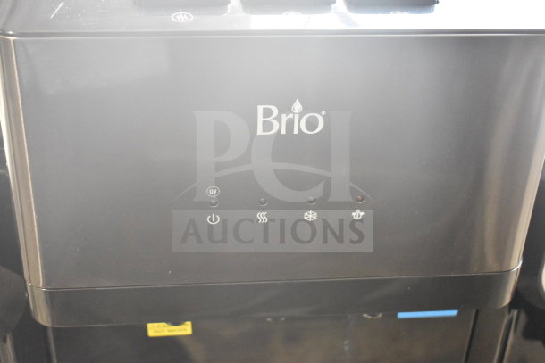 Brio CLPOU520UVF2BLK floor water purifier, 110-120V, sleek black design, UV function, control panel with icons.