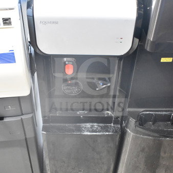 Aquaverse A6500 floor water dispenser, 110-120V, 1 Phase, silver and black, hot and cold water features, used condition.