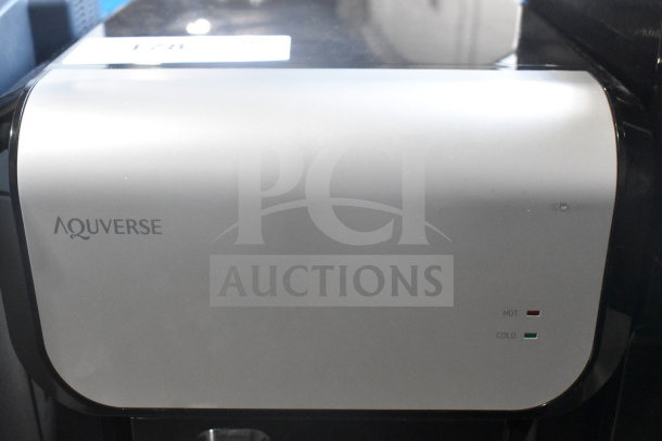 Aquaverse A6500 floor water dispenser, silver and black, with hot and cold indicators, 110-120 volts, 1 phase.