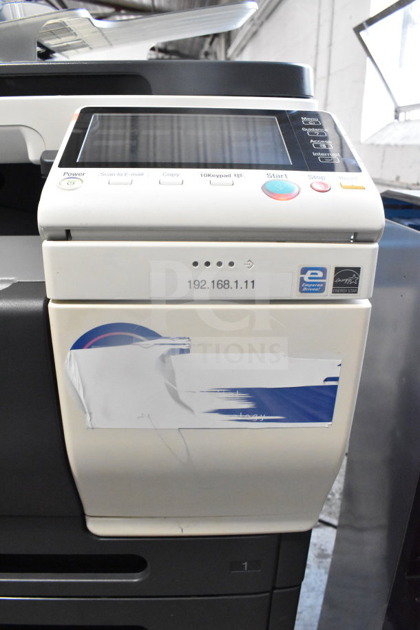 Konica Minolta Bizhub C3350 Floor Style Scanner Copier Printer, shown with control panel interface, Energy Star label, fair condition.