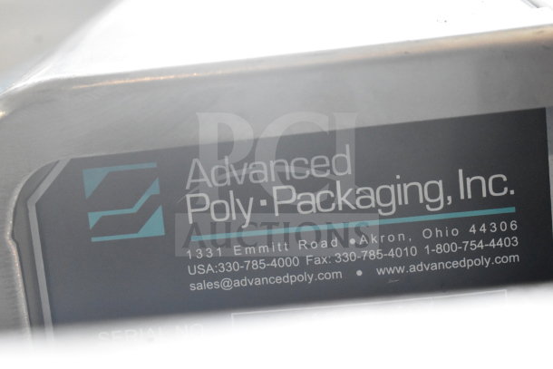 Advanced Poly Packaging T-1000 Bagger, 117/220V. Model T-1000 label details contact info and location in Akron, Ohio.