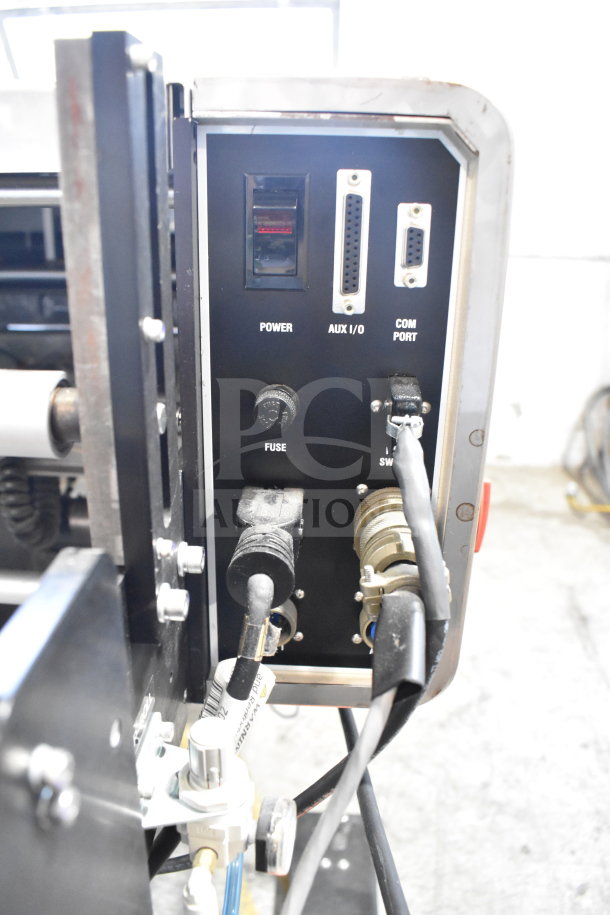 Advanced Poly Packaging T-1000 Poly Bagger, power panel view showing ports and connectors, 117/220 volts.