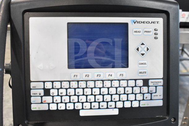 Videojet 1620 inkjet printer, floor style, with control panel, F1-F5 keys, and keyboard. Power: 100-240V, 1 Phase.