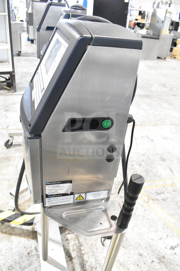 Videojet 1620 floor style inkjet printer, stainless steel, 100-240V, 1 phase, keypad interface, visible labels.