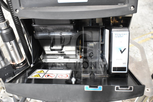 Videojet 1610 inkjet coding machine, floor style, 100-120/200-240V, visible labels and serial number, excellent condition.