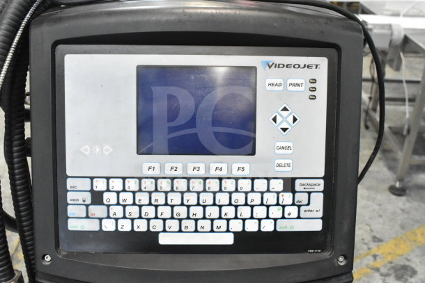 Videojet 1610 inkjet coding machine, floor style, control panel view. Model 1610, dual voltage, 1 phase.