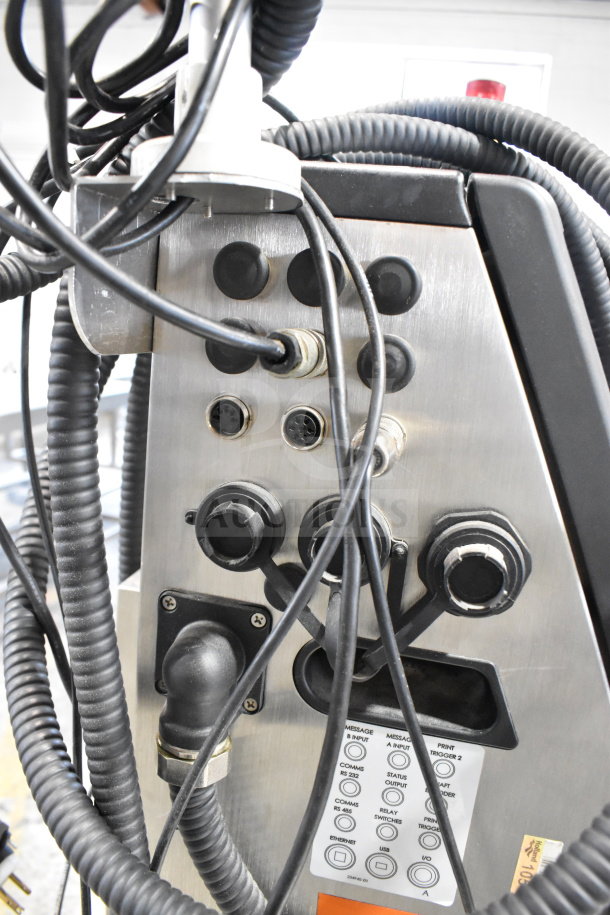 Videojet 1610 Inkjet Coding Machine, floor style, multiple ports, visible wiring, 100-120/200-240V, 1 phase.
