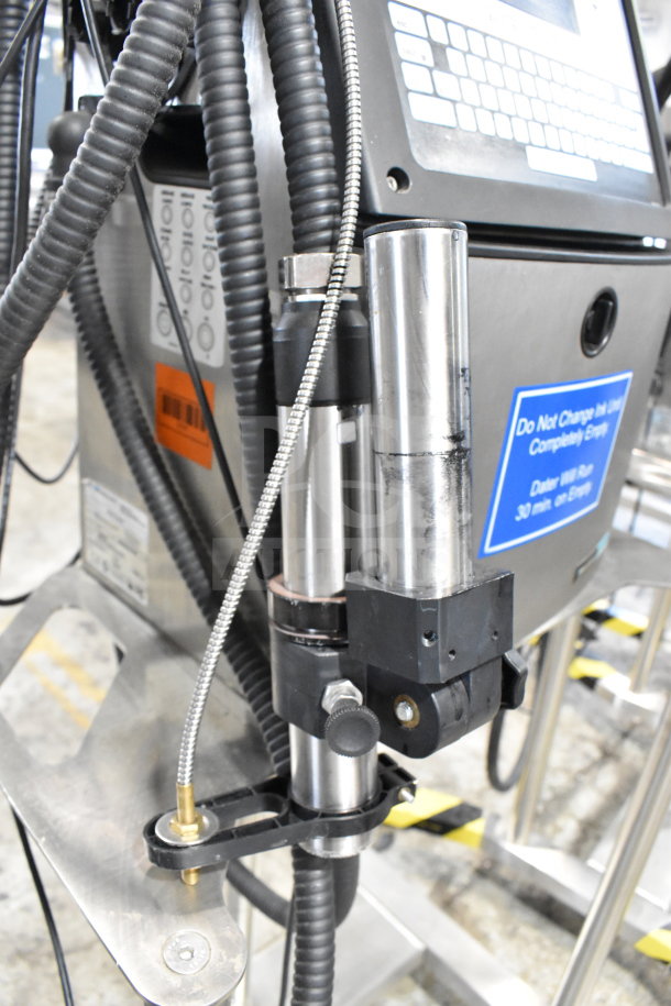 Videojet 1610 Inkjet Coding Machine, floor style, 100-120/200-240V, 1 phase, visible control panel, cables, and unit labels.