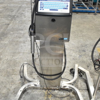 Videojet 1220 Floor Style Inkjet Coding Machine, stainless steel, 100-120/200-240V, 1 Phase, with control panel and display.