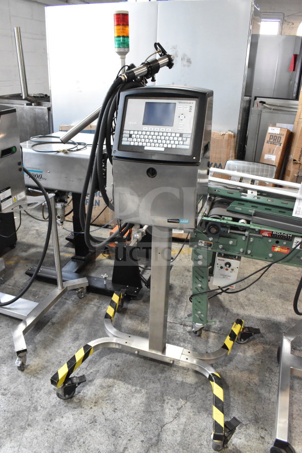 Videojet 1620 inkjet coding machine, floor style, 100-120/200-240 volts, 1 phase, on wheeled base, good condition.