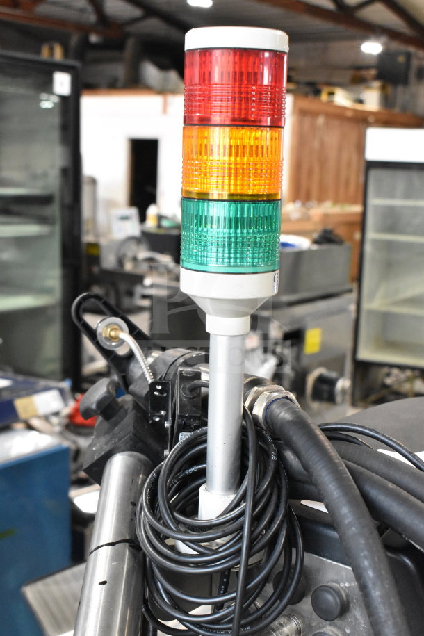 Videojet 1620 Inkjet Coding Machine, floor style, with signal tower, 100-240V, 1 Phase, cables visible, in good condition.