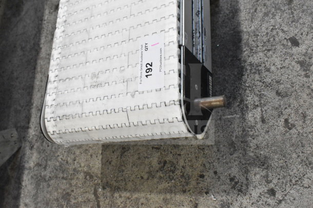 Dorner 32MTEM12 Conveyor, white belt, visible marking "192," in used condition, showing rod and metal frame.