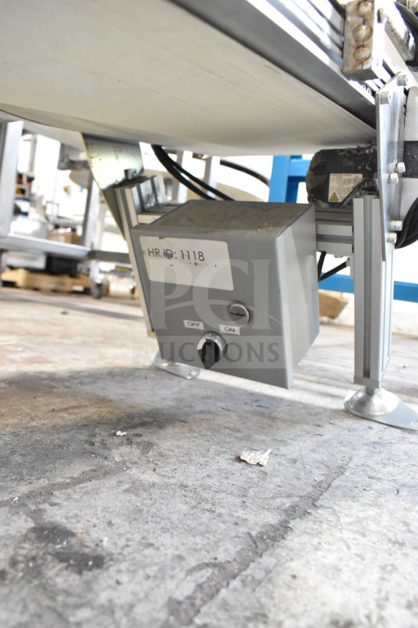 MiSumi CVGC-300 Conveyor Belt, 115V, 1 Phase, control box with on/off switch, label HR ID: 1118 visible.