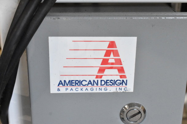 American Design ADP-48-PC Rotary Table, commercial casters, 115V, 1 phase. Logo labeled "American Design & Packaging, Inc."