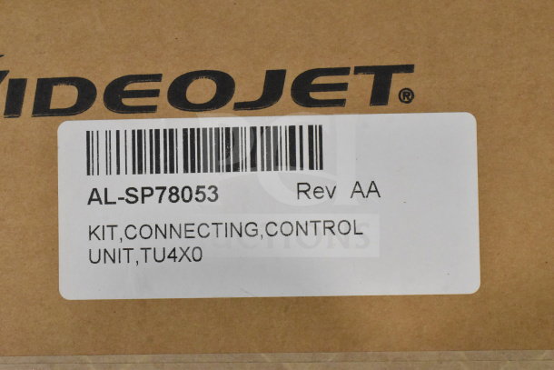 Cardboard box with "Videojet" logo, labeled "AL-SP78053, Rev AA, Kit, Connecting, Control Unit, TU4X0."
