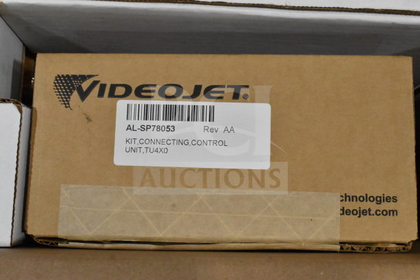 2 boxes of items, including Wash Station Kit, 25 Way I/O Breakout Cable, Fiber Optic Light Guide. Videojet label AL-SP78053.