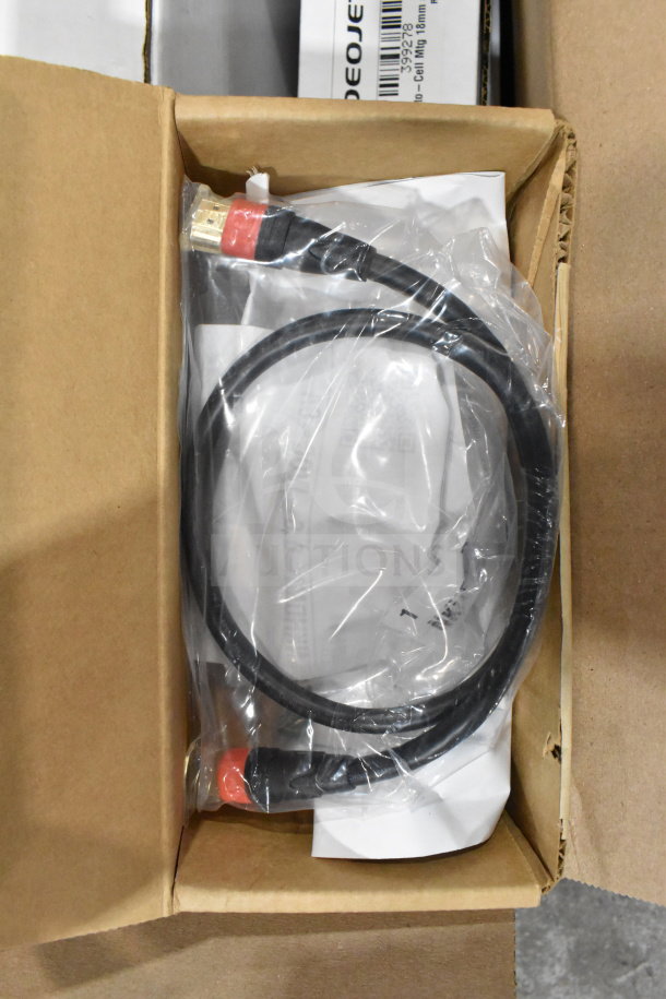 Cardboard box containing 25 Way I/O Breakout Cable with red connectors, packaged in clear plastic, includes visible label.