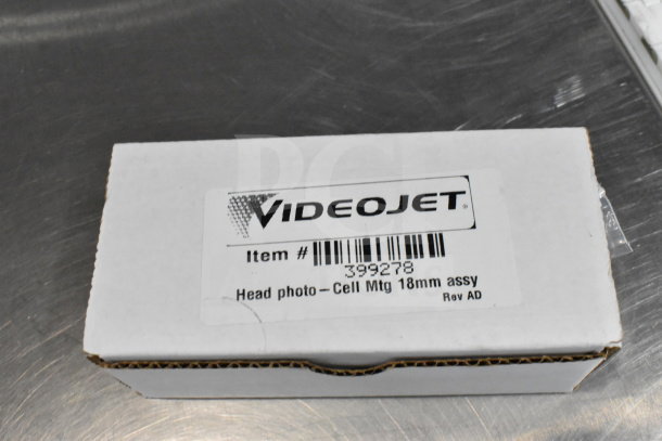 VideoJet packaging labeled "Head photo - Cell Mtg 18mm assy." Item number 399278 shown. Contains various items.