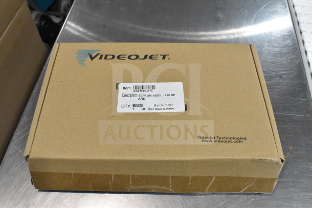 Cardboard box with VideoJet branding, labeled "Septum Assy, 1710 SP," item number 395625, made in Japan.