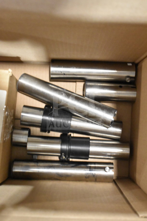 Assorted VideoJet components including head photo, label sensor, septum assembly, and printhead mounts in a box.