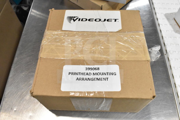 Box labeled "VideoJet Printhead Mounting Arrangement," sealed with tape; part of 12-item auction lot.