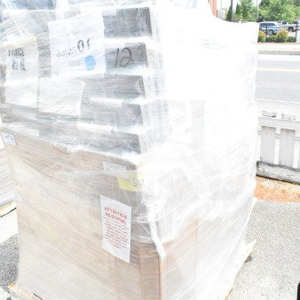 Pallet of 20 new Lancaster Table & Seating Square Back Banquet Chairs, scratch and dent, wrapped for auction.