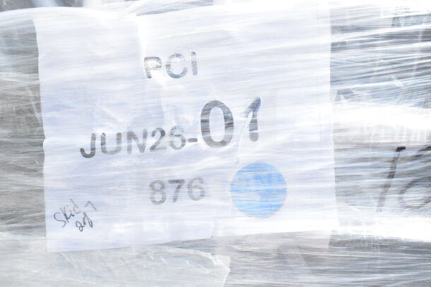 Bundle of 20 brand new Lancaster Table & Seating banquet chairs with black vinyl and silver vein frames, labeled JUN26-01.