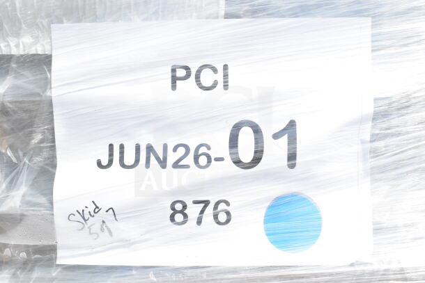 Plastic-wrapped label displaying "PCI JUN26-01 876" for auction lot of Lancaster chairs.