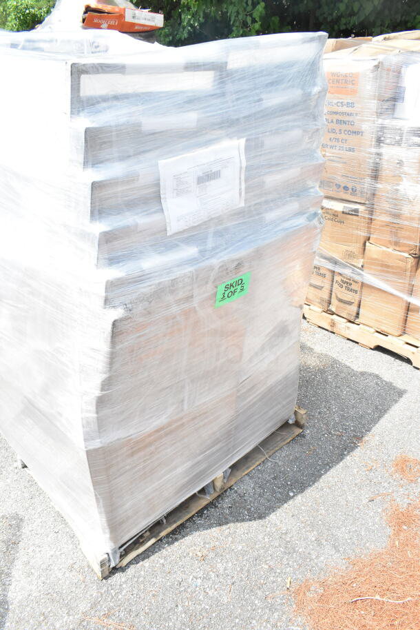 Pallet of 20 Lancaster Table & Seating Square Back Banquet Chairs, black vinyl, silver vein frame, wrapped for auction.