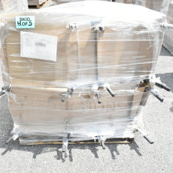 Pallet of 20 Lancaster Table & Seating banquet chairs, model 164BNQSQBLKV, new scratch and dent condition, wrapped for shipping.