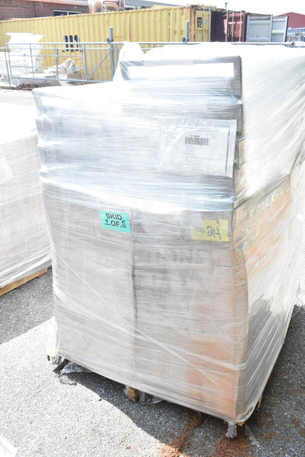 20 BRAND NEW SCRATCH AND DENT chairs, Lancaster Table & Seating, black vinyl, silver vein frame, wrapped on pallet.