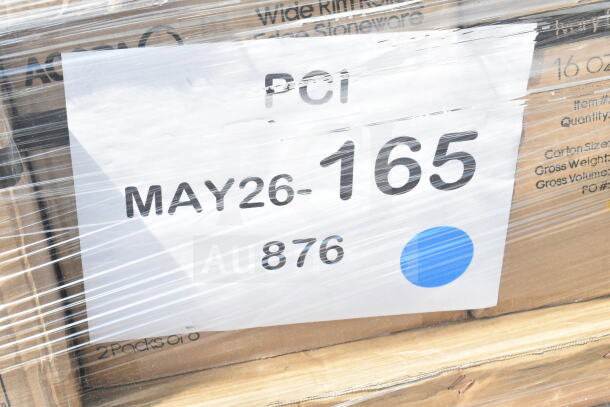 Palette with labeled box "MAY26-165," containing 24 new scratch and dent items like speed rails, pizza pan, and mop buckets.