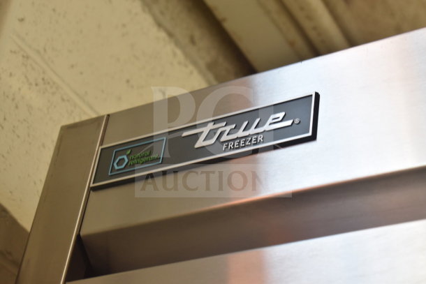 2019 True T-23F-HC commercial freezer, stainless steel, single door, 115 volts, 1 phase, natural refrigerant label.