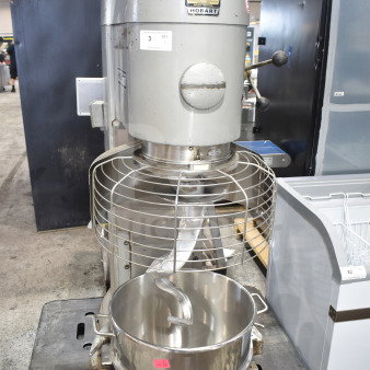 Hobart M-802 80 Quart Dough Mixer, includes bowl, adapter, bowl guard, dough hook, 200V, 3-phase, commercial use.
