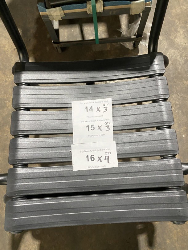 BRAND NEW Houe ReClips stacking outdoor armchair made of recycled polymer in gray. Includes tags with auction details.