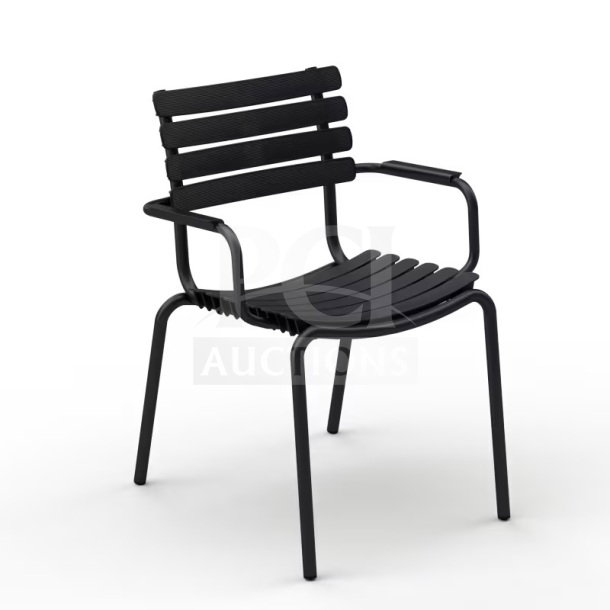 BRAND NEW Houe ReClips stacking outdoor dining armchair in black, recycled polymer. Ergonomic design, durable build.
