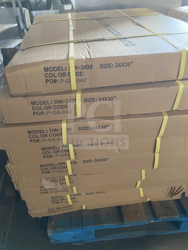 BRAND NEW OCS DW-2430 Barn Wood Plank Table, 24x30 inches, dining height, with polished base. Packaging intact.