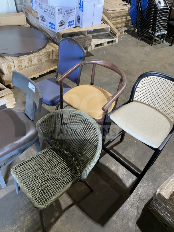 Assorted brand new commercial seating samples, including various chair designs. Perfect condition, modern styles.