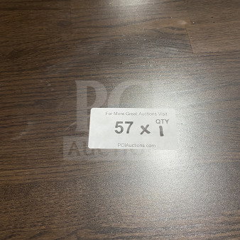 Round commercial 42" composite bar height table, brand new, suitable for indoor/outdoor use. Auction tag indicates lot 57.