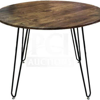 Brand new 42" round composite bar height table with hairpin legs; suitable for indoor/outdoor use.