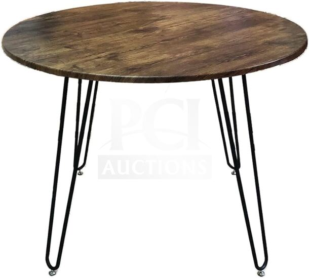 Round commercial 42" composite bar height table, brand new, with hairpin legs, suitable for indoor/outdoor use.