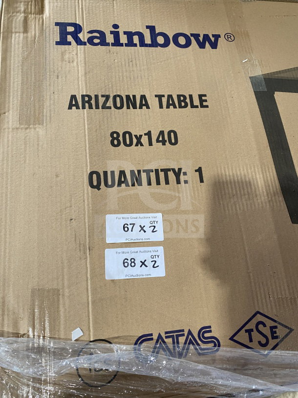 Brand new Rainbow Arizona Table, 80x140cm, dark brown, rattan polypropylene. Heavy-duty, in original packaging.